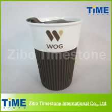 Geschenkbox Keramik Kaffeetasse mit Logo und Kunststoff Deckel